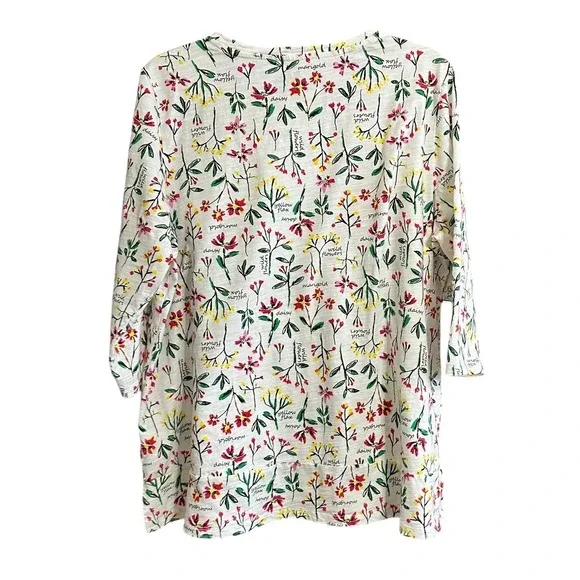 Lands End Womens 1X 16W-18W Wildflower Botanical Print 3/4 Sleeve Slub Knit Top - Picture 4 of 9
